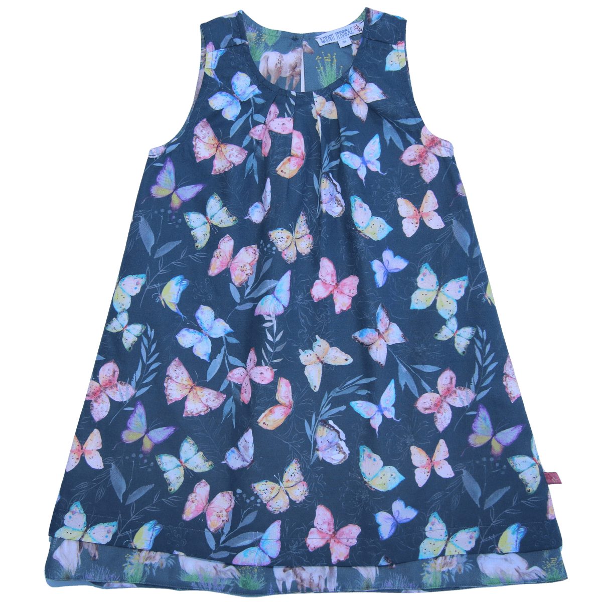 Bio Wendekleid mit Schmetterlings- und Pferdedruck in dark petrol-steel blue von Enfant Terrible