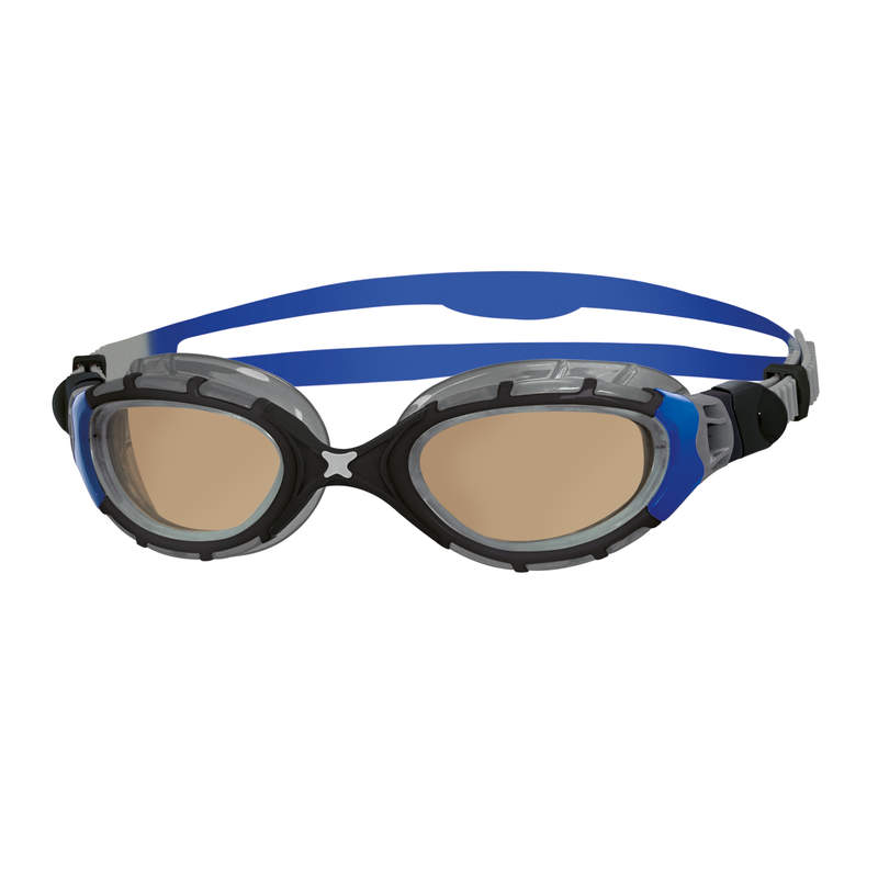 Zoggs PREDATOR FLEX POLARIZED ULTRA – Regular Profile Fit- Schwimmbrille – Silver/Blue/Polarized Copper