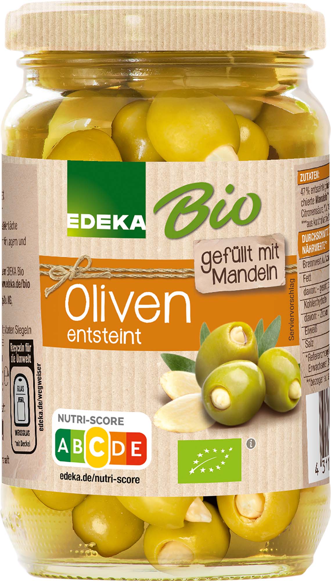 EDEKA Bio Grüne Oliven gefüllt mit Mandeln 350g