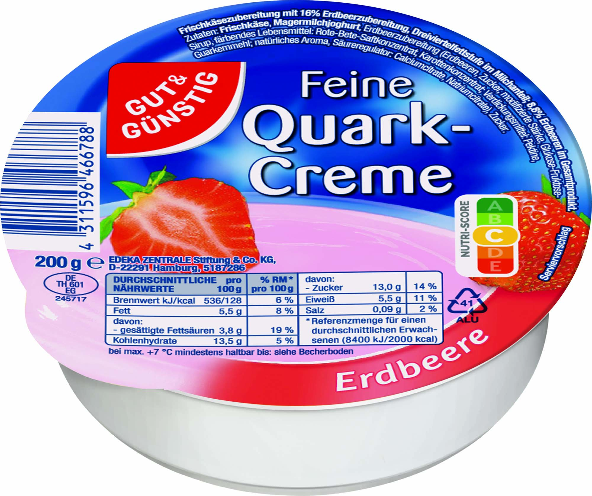 Gut & Günstig Feine Quarkcreme Erdbeere 200g