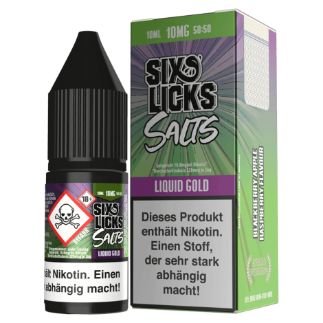 Umweltbewusstes Dampfen Six Licks E-Liquid – Gold – 10 ml Nikotinsalz Sanft