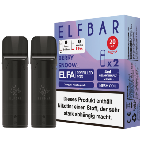 Wartungsfrei ELF Bar ELFA – Berry Snoow Pod – 2er Pack Hygienisch