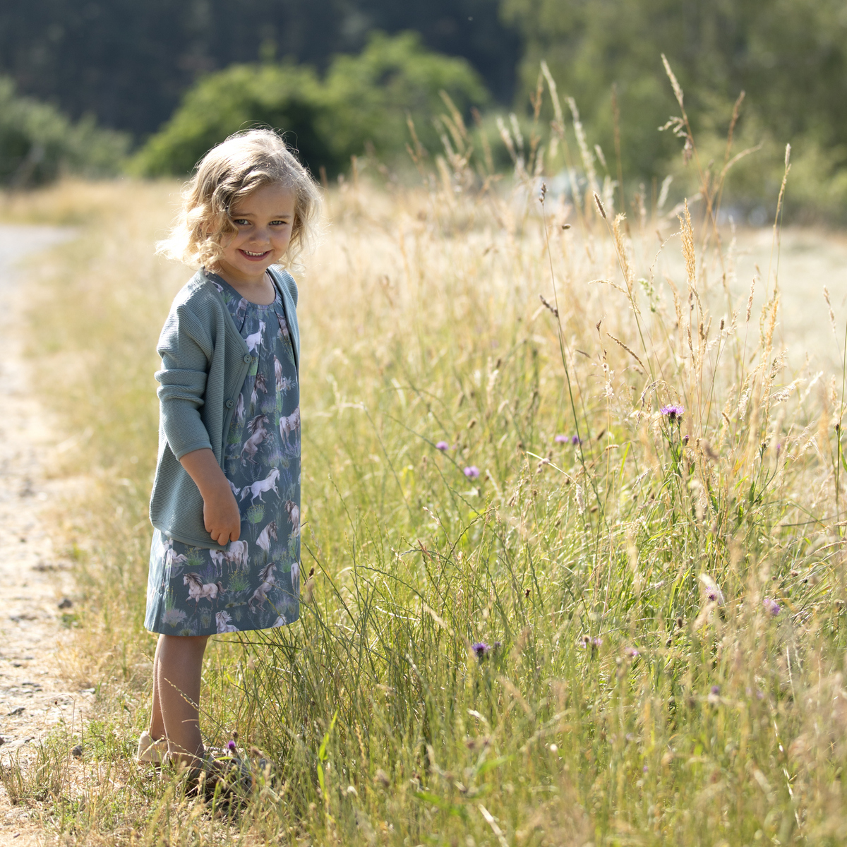 Bio Wendekleid mit Schmetterlings- und Pferdedruck in dark petrol-steel blue von Enfant Terrible – Bild 7
