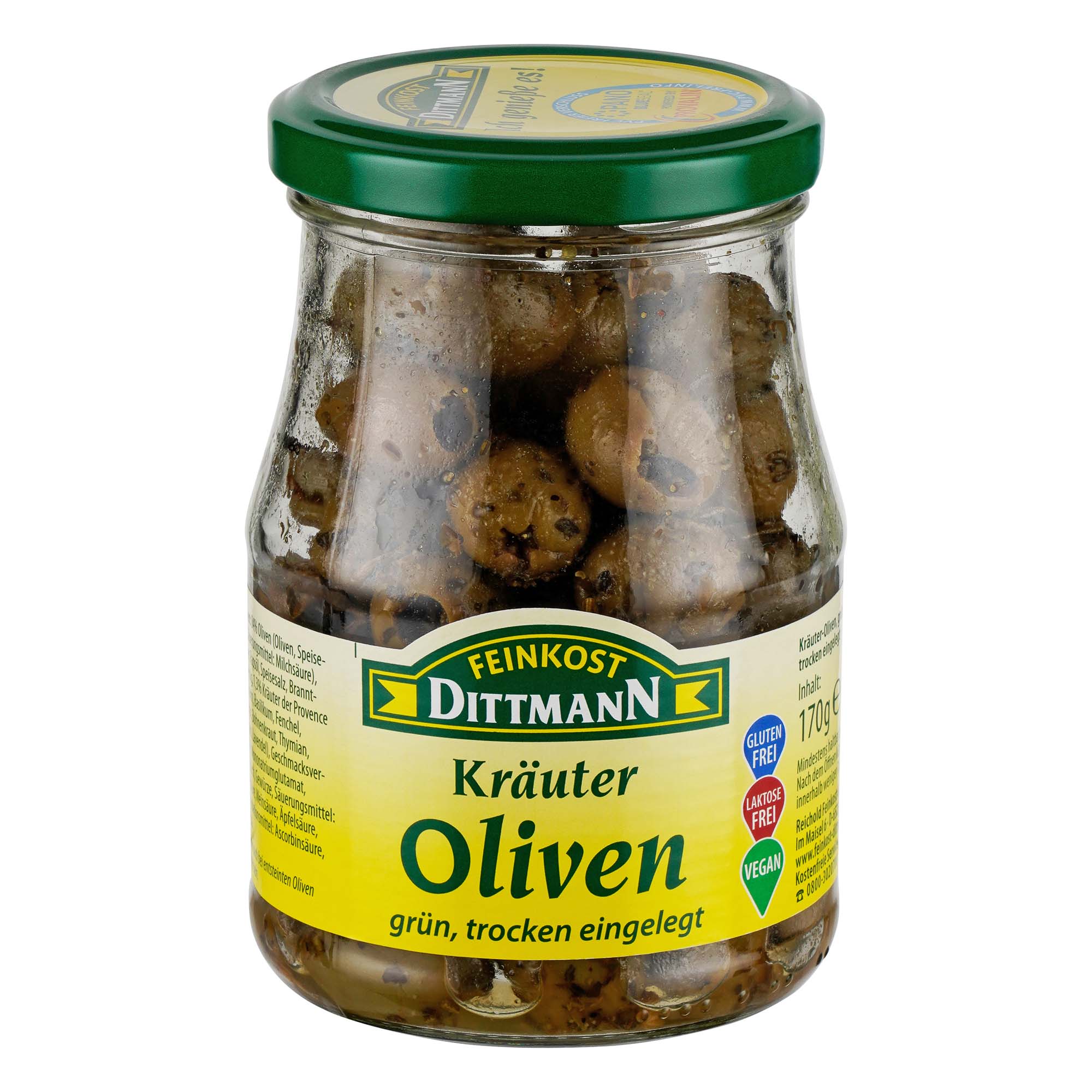 Feinkost Dittmann Kräuter Oliven Grün Trocken eingelegt 170g