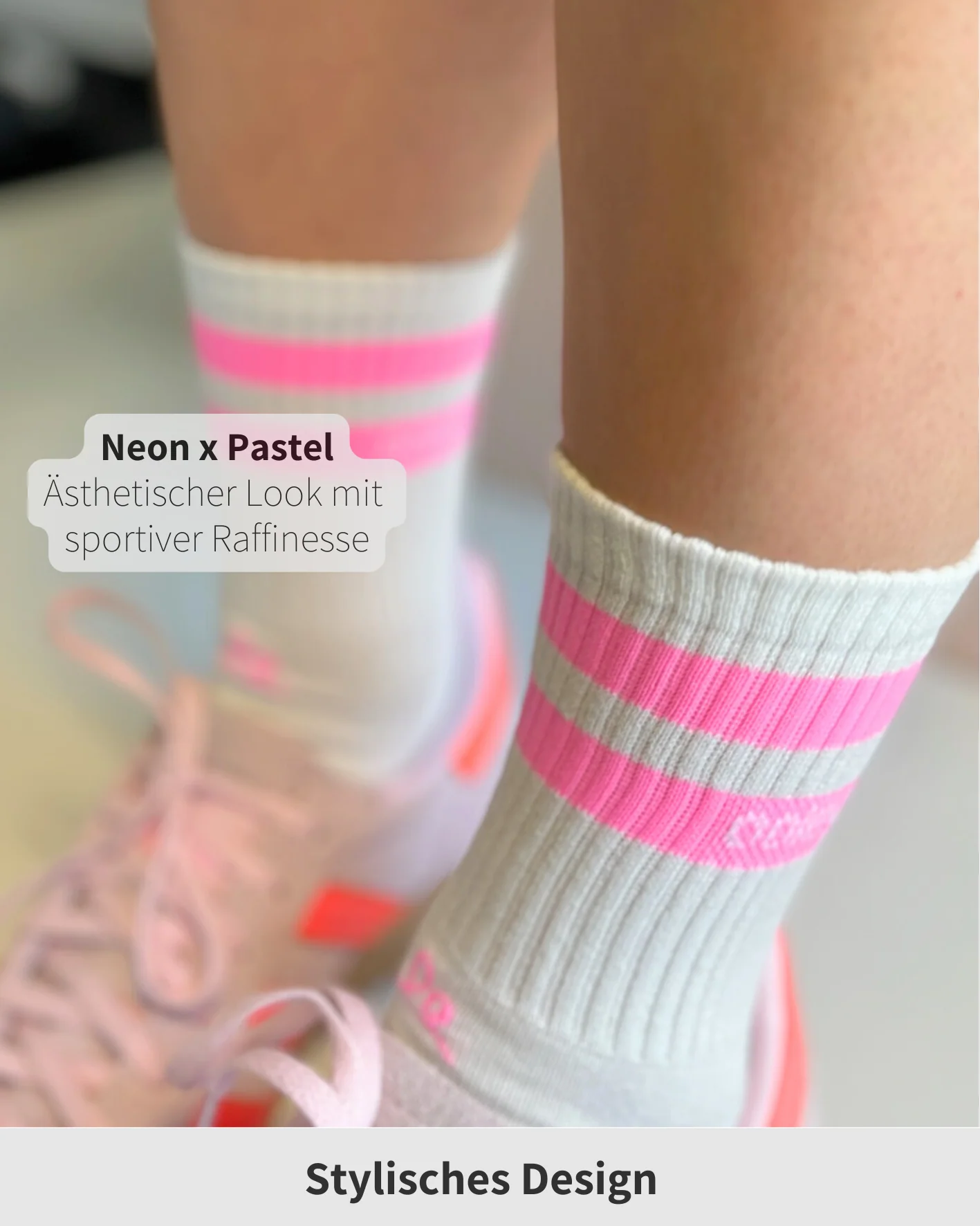 Ooley Socken “Streetmood Light White – NEON Pink” – Bild 3